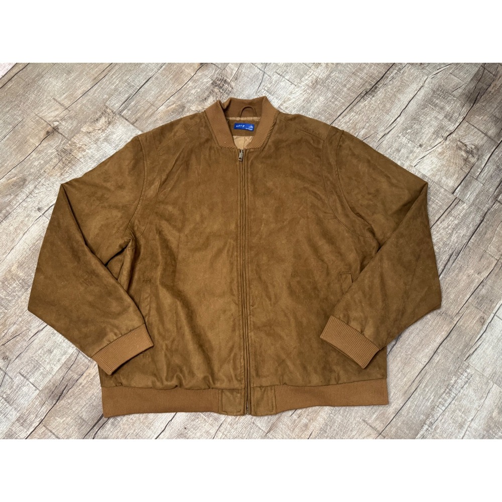 Apt. 9 Mens XXL Faux Suede Bomber Jacket Cognac Brown Full Zip